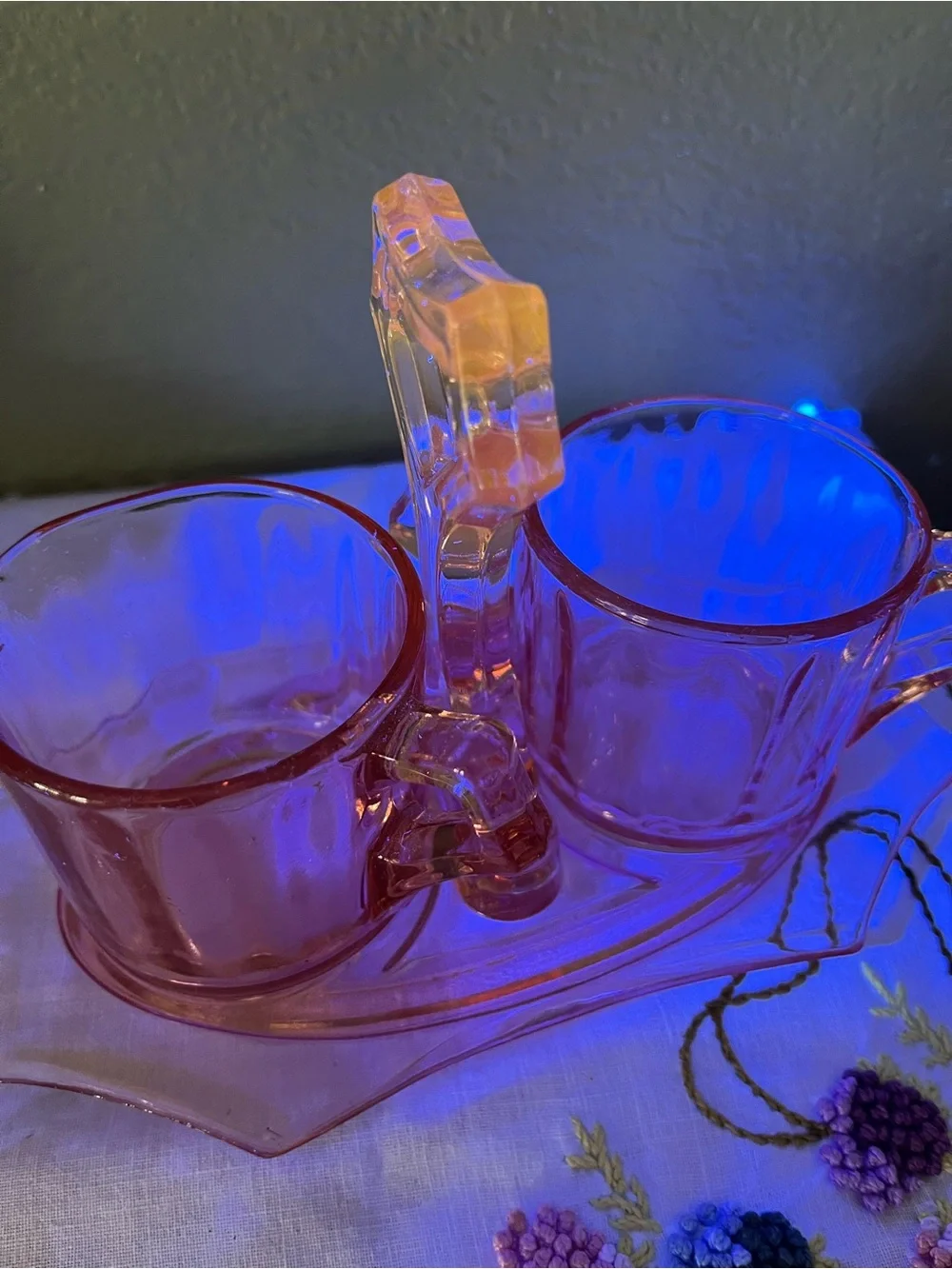 Cambridge Marked #622 Decagon Pink Depression Glass Sugar Creamer Tray 1930